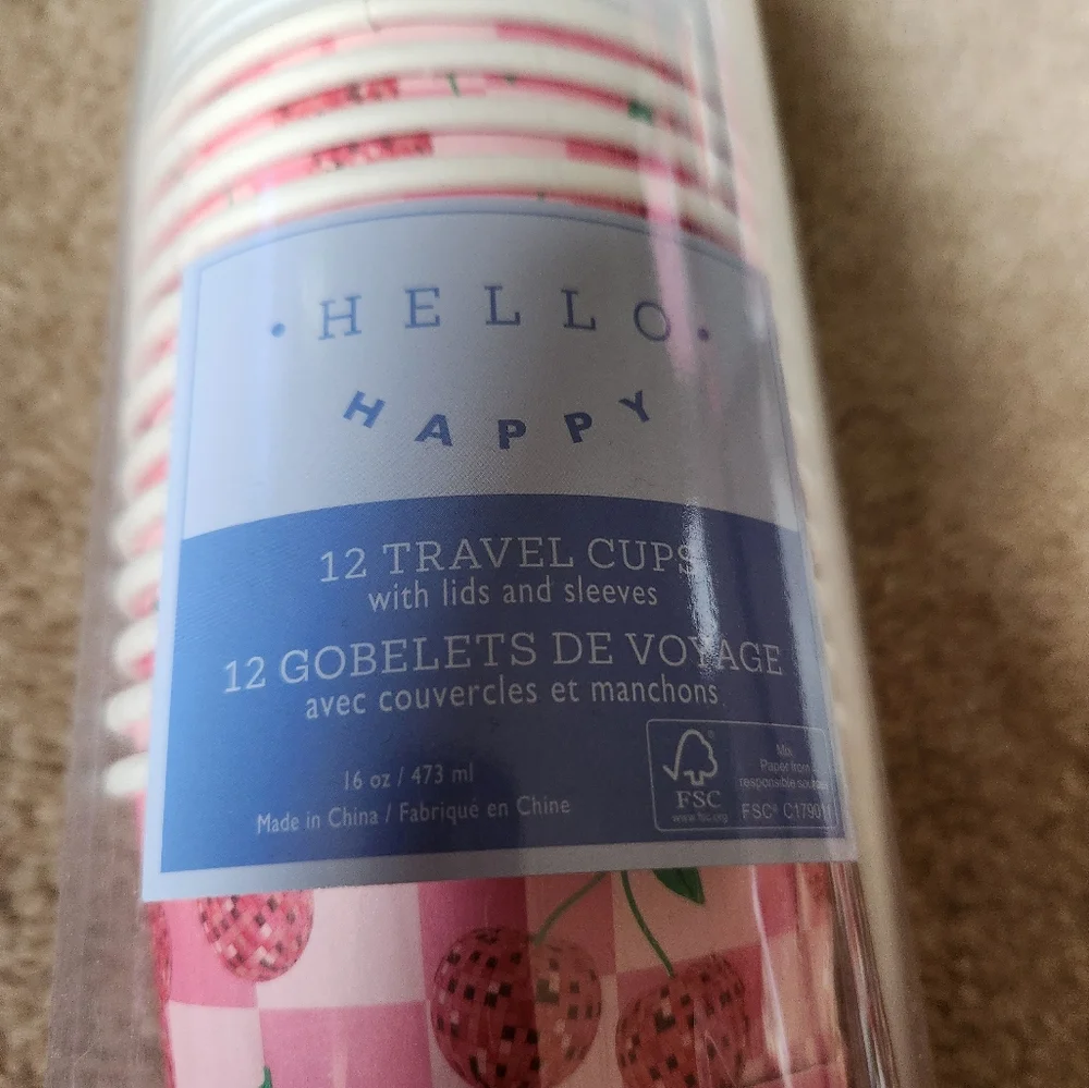 Cherry disco ball disposable travel cups with lids new
